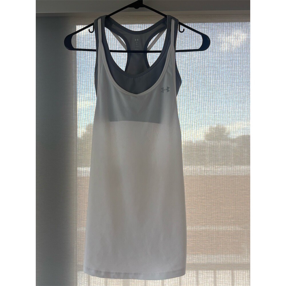 Under Armour HeatGear Tank Top Womens Size S White Gray Built-In Bra